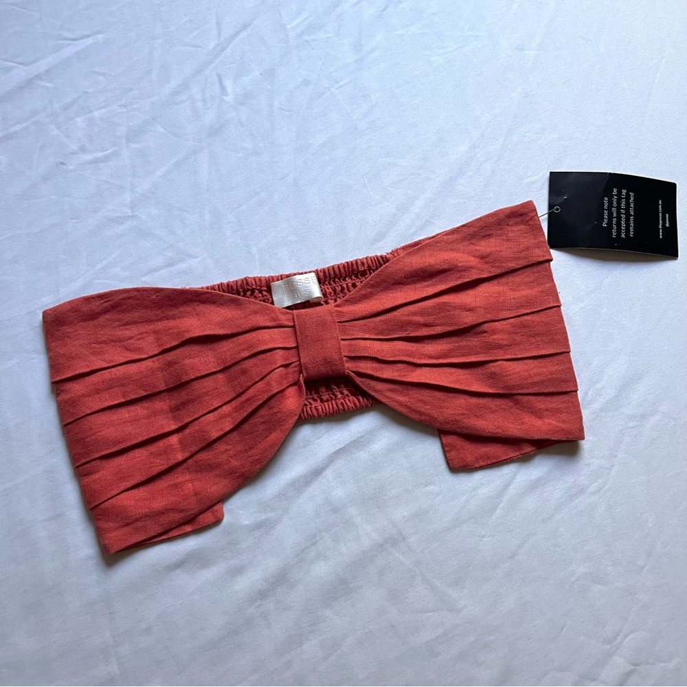 NWT POSSE rust orange linen pleated detail strapless cropped bandeau top